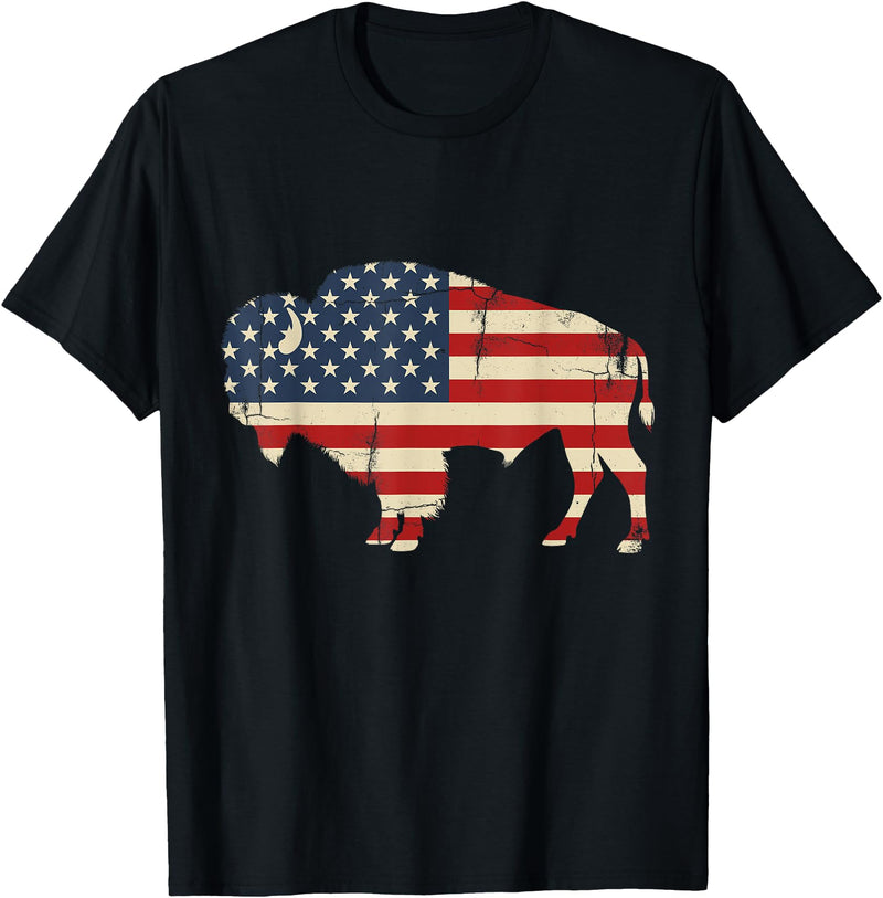 Bison American Buffalo Patriotic Heritage Lr Vintage Buffalo American Flag USA Bison Lover Wildlife T-Shirt - Black