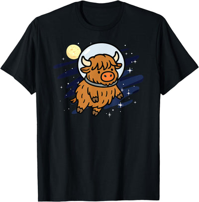 Highland Cow Astronaut Space Animal Lover Moon Boys Girls T-Shirt