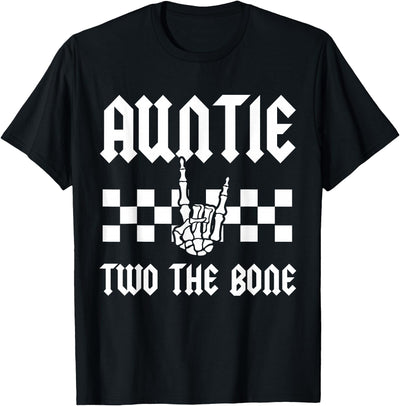 Halloween 2 Years Old Bday Rock Family Matching Auntie Two The Bone Skeleton Hand 2nd Birthday Boy Girl T-Shirt