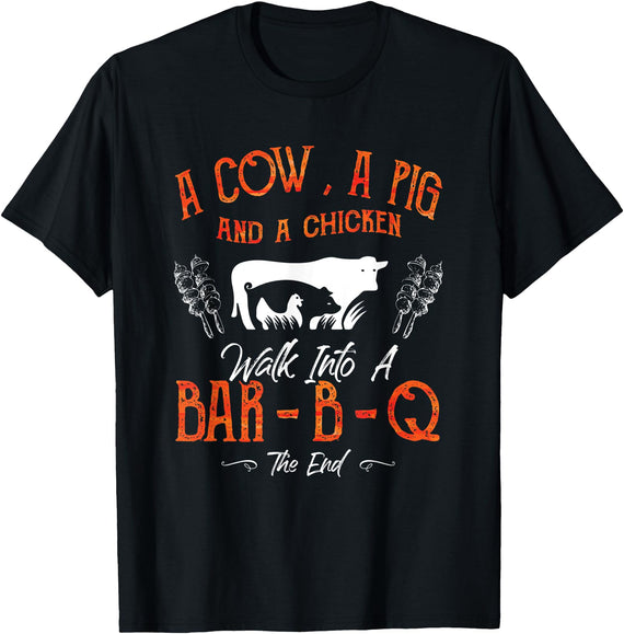 Cow Pig Chicken - Master Griller - DressedForDuty A Cow, a Pig and a Chicken Barbecue BBQ Master Griller Chef T-Shirt - Black