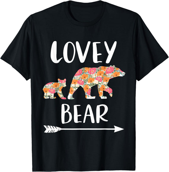 Matching Family Grandma Bear Boho by Foxio Floral Bear Matching Family Outfits Funny Lovey Bear T-Shirt - Black