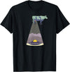 Funny Alien Abduction Cow UFO T-Shirt - Black