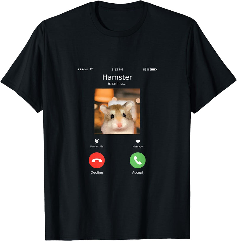 Hamster Calls Funny Phone for Hamster Owners, Animal Lovers T-Shirt - Black
