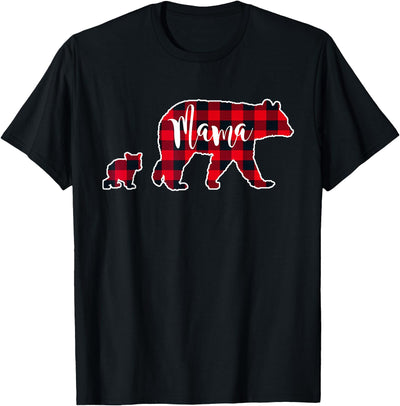 All in the Bear Family Mama Bear with One Cub Black Red T-Shirt