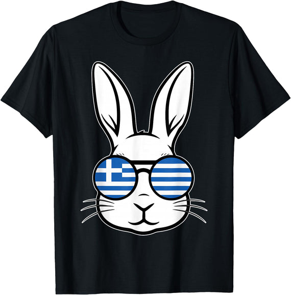 Greek Flag of Greece Happy Easter Rabbit Greek Easter T-Shirt in Black