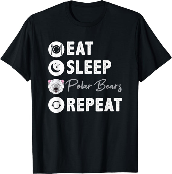 Hiking Lover Design Eat Sleep Polar Bears Repeat T-Shirt - Black