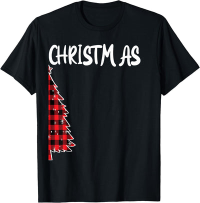 Cow Tree Merry Christmas Matching Tree Buffalo Plaid Xmas T-Shirt
