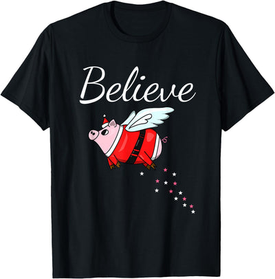 I Believe pigs can fly funny Christmas Design for Pig Lover T-Shirt