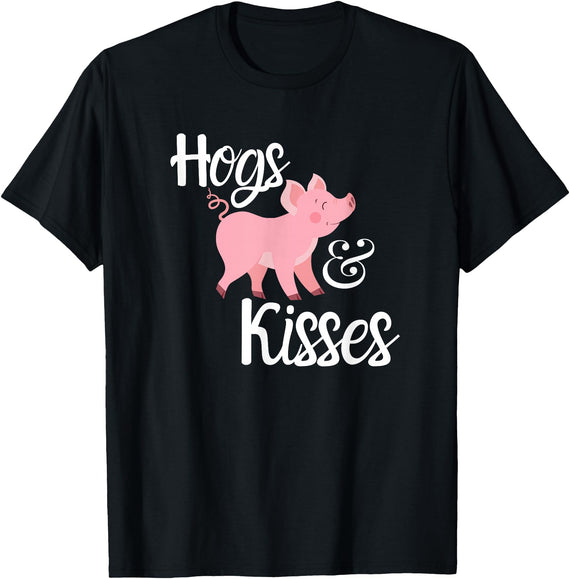 Hogs and Kisses Everyone loves Pigs Design Hogs and Kisses Cute Pig T-Shirt - Black