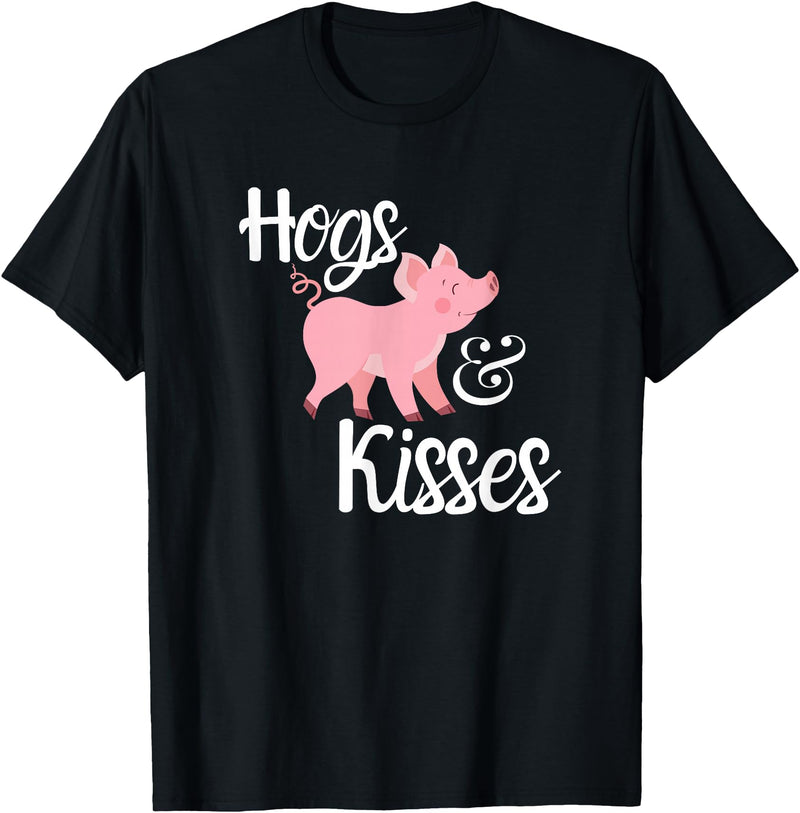 Hogs and Kisses Everyone loves Pigs Design Hogs and Kisses Cute Pig T-Shirt - Black