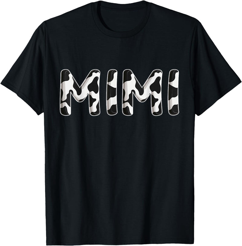Cow Pattern Print Family Matching Birthday Shirts Cow Mimi Birthday Family Matching Mothers Day Boy Girl Farm T-Shirt - Black