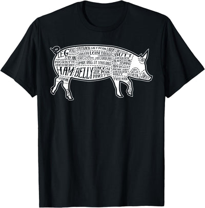 Lard Cuts Image Pig Parts Diagram Illustration Butcher Print T-Shirt