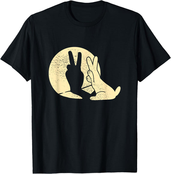 Rabbit Shadow Peace Sign T-Shirt in Black