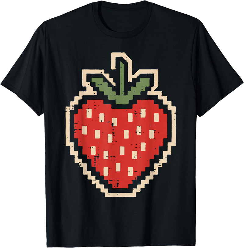 Halloween Shirts For Women Men Kids Boys Girls Halloween Pixel Strawberry 80s Video Game Costume Men Women T-Shirt - Black