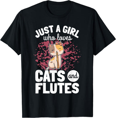 Flöten-Geschenke Flten-Geschenke Cat Plays Flute T-Shirt - Men's Black Small Classic Fit Short Sleeve T-Shirt - Flute Player T-Shirts - Casual Vacation Wear - Cute Theme