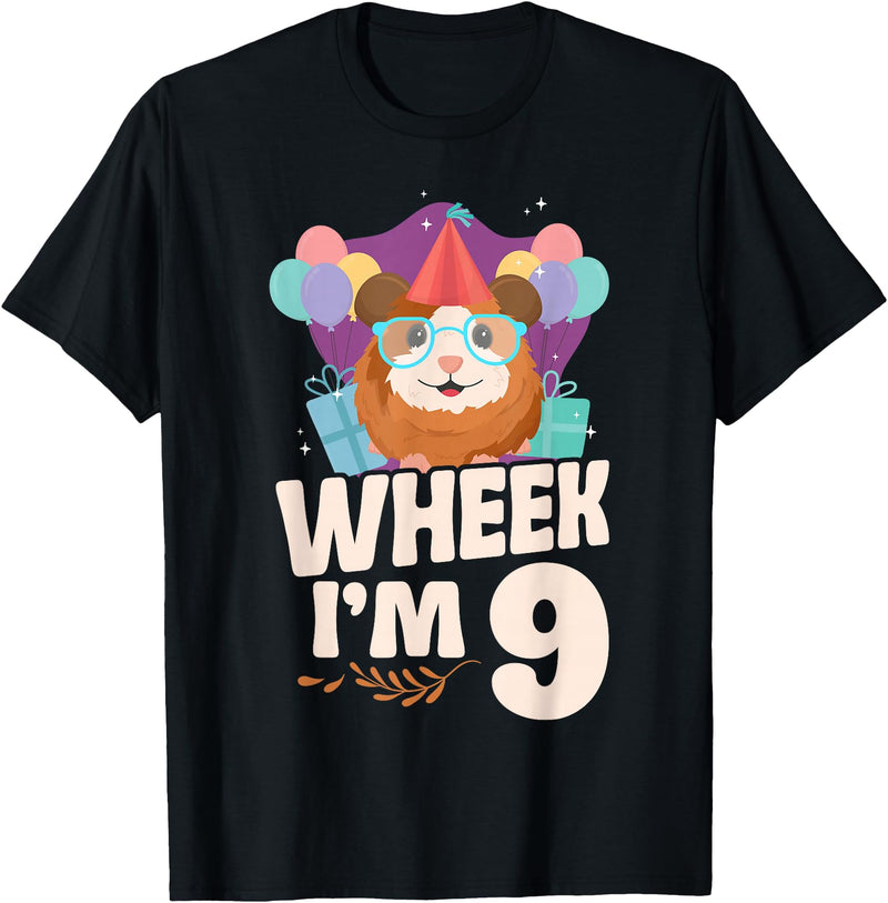 Cute Guinea Pig Lover HD0 Guinea Pig 9th Birthday Wheek I'm 9 T-Shirt - Black