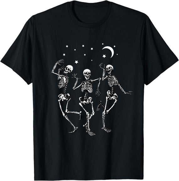 Skeleton Dancing Under The Moon Funny Happy Halloween T-Shirt - Black