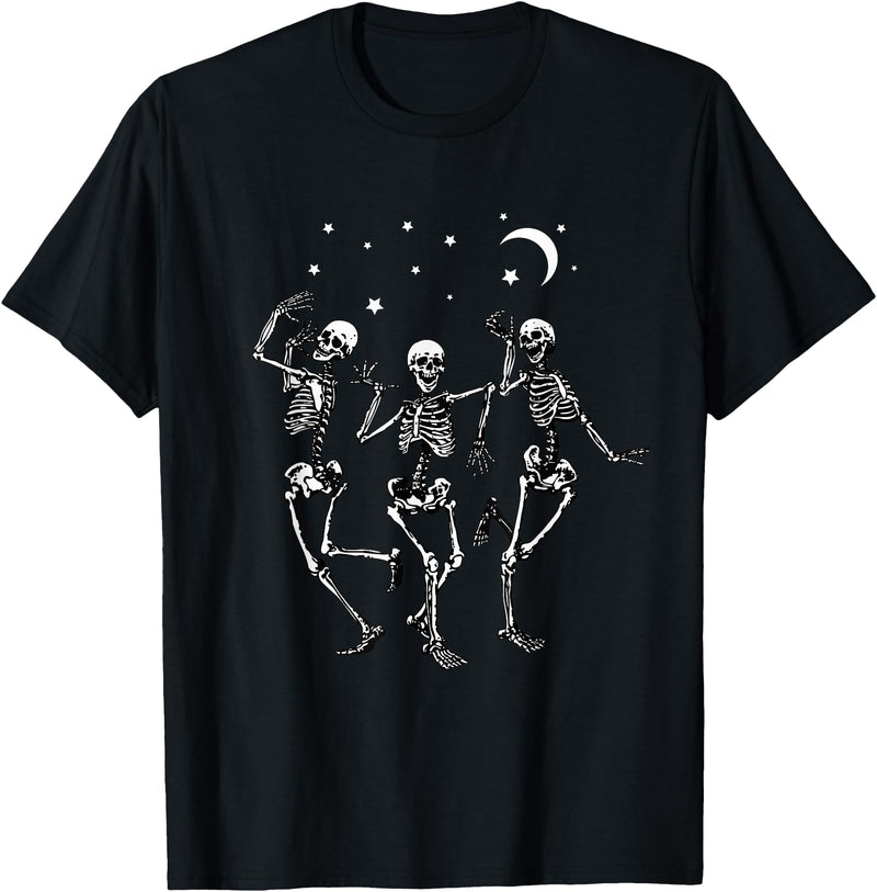 Skeleton Dancing Under The Moon Funny Happy Halloween T-Shirt - Black