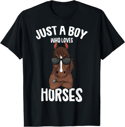 Cute Horse Owner Gifts Just a Boy who Loves Horses Equestrian Horseback Riding Kids T-Shirt