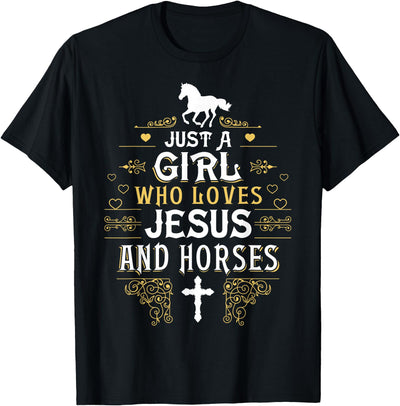 Faith Horse Lover Christian Cowgirl Christmas Tees Girl Who Loves Jesus and Horses for Daughter Sister Christ T-Shirt