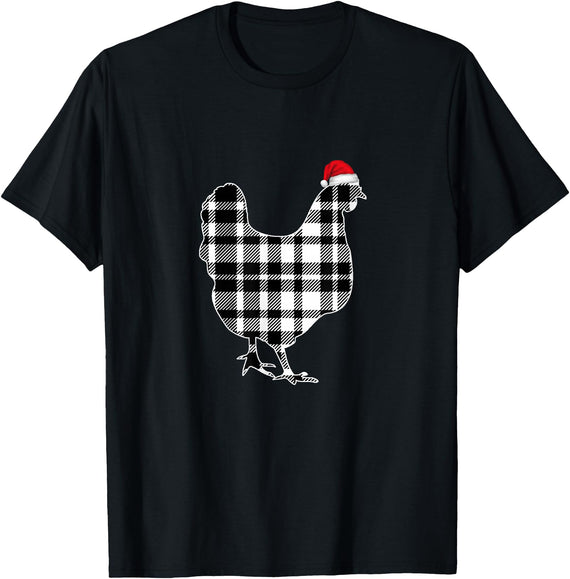 Chicken Christmas Family Matching Buffalo Plaid Chicken Christmas Shirt Black And White Buffalo Plaid Pajama T-Shirt - Black