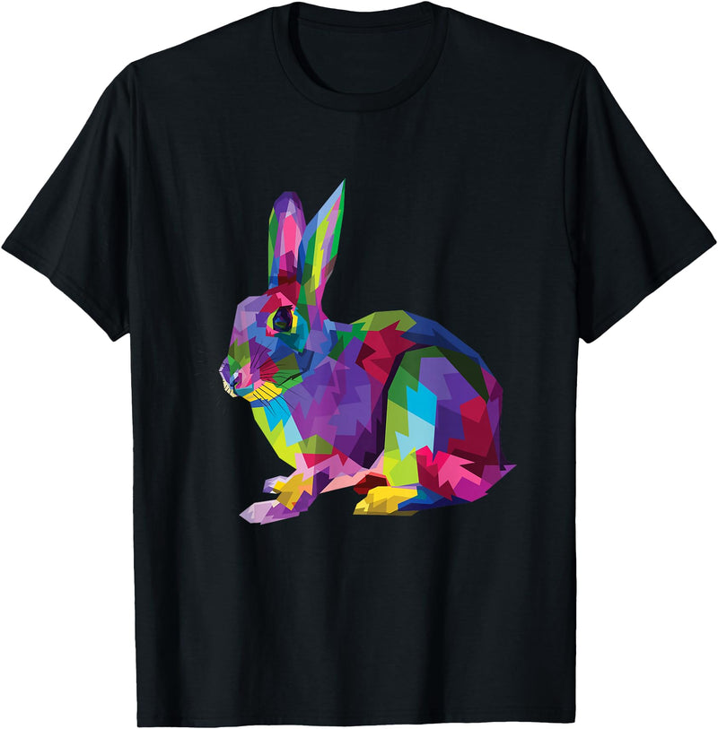 Cute Rainbow Color Bunny Vibrant Meadow Rabbit Tribute T-Shirt in Black