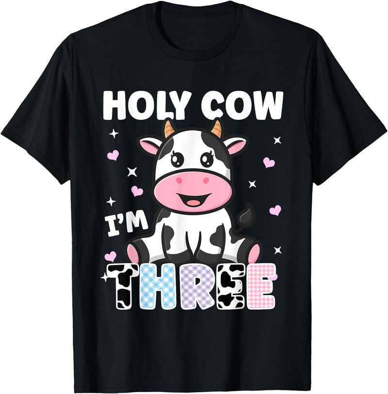 Holy Cow I'm Years Old Cow Birthday by Zynx Holy Cow I'm Three Years Old Cute Cow 3rd Birthday Party T-Shirt - Black