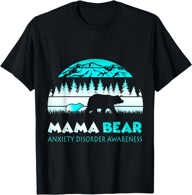 Mama Bear Retro Anxiety Disorder Awareness T-Shirt - Black