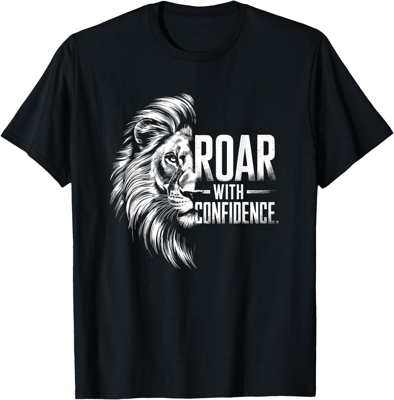 Wild Spirit Animal Theme Designs For Men And Women Roar with Confidence - Lion Design For Him And Her T-Shirt - Black