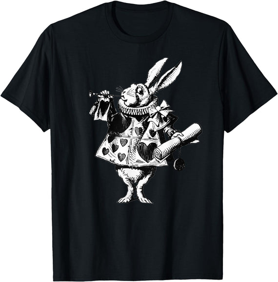 Halloween White Rabbit Alice-In-Wonderland T-Shirt in Black