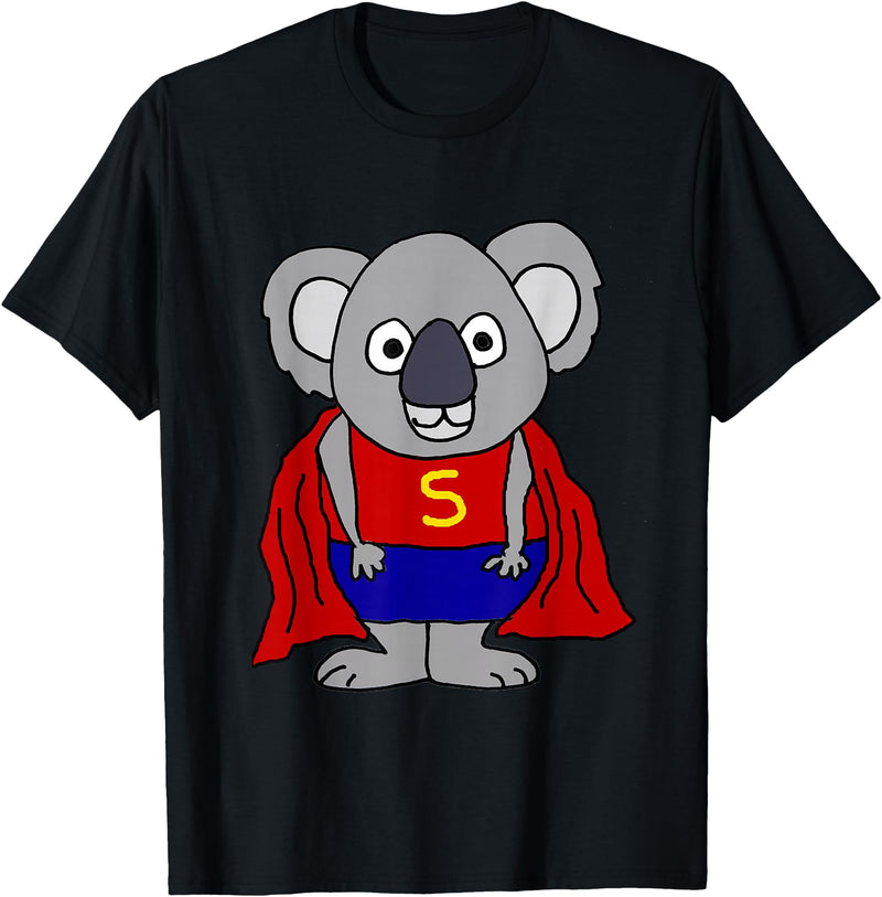 Smileteesall Funny Koala Bear Superhero Cartoon T-Shirt - Black