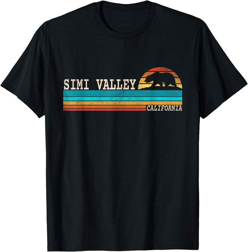 California Republic US State Bear Flag Sunset Simi Valley California State Bear Retro Sunset T-Shirt - Black
