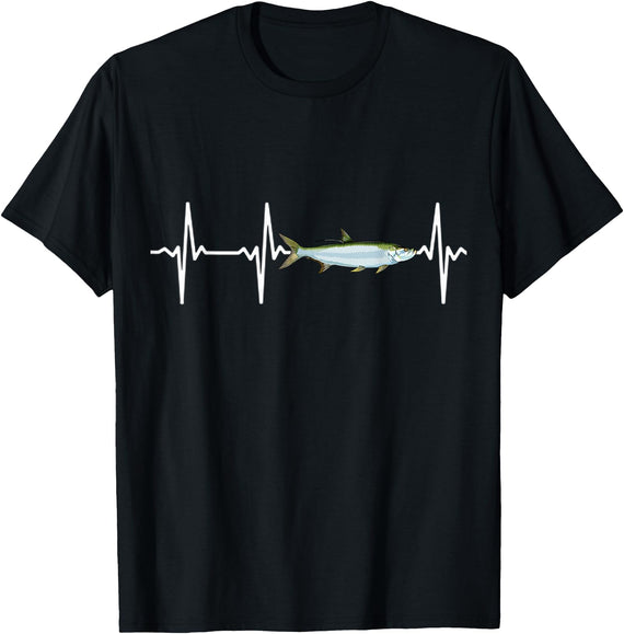 Tarpon Gift Co. Tarpon Heartbeat for Saltwater Fishing Lovers T-Shirt - Black