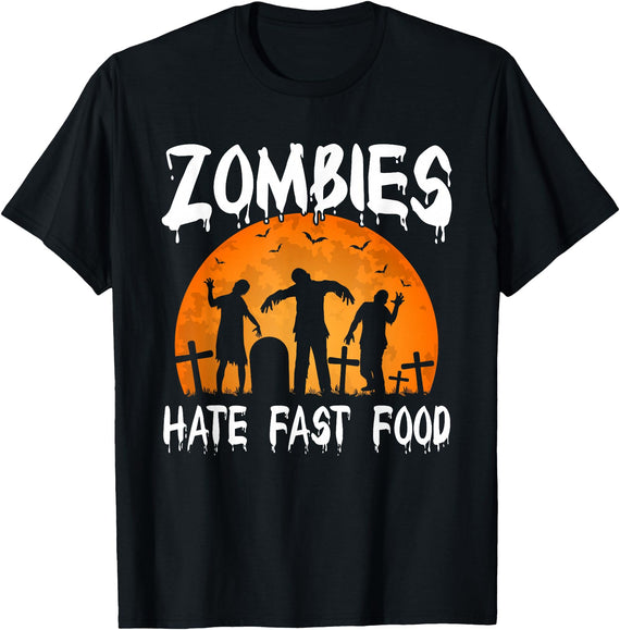 Halloween Runner Costume Gifts Zombies Hate Fast Food Party T-Shirt - Black