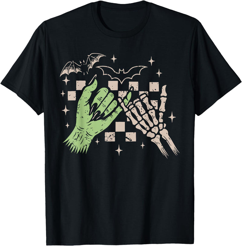 Halloween Vibes Funny Skeleton Hand Spooky Season T-Shirt - Black