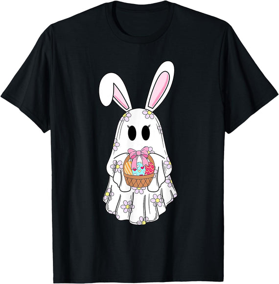 Cute Ghost Bunny Ghost Rabbit Easter Day Rabbit Lover T-Shirt in Black
