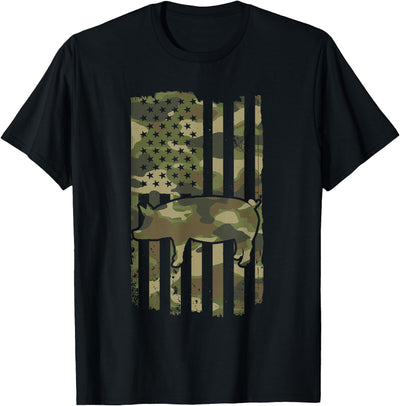 Funny Retro Pig Lover - Pig USA Flag 4th July T-Shirt