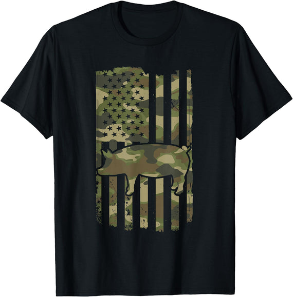 Perfect Pig Lover Gifts for Men & Women Funny Retro Pig Lover - Pig USA Flag 4th July T-Shirt - Black