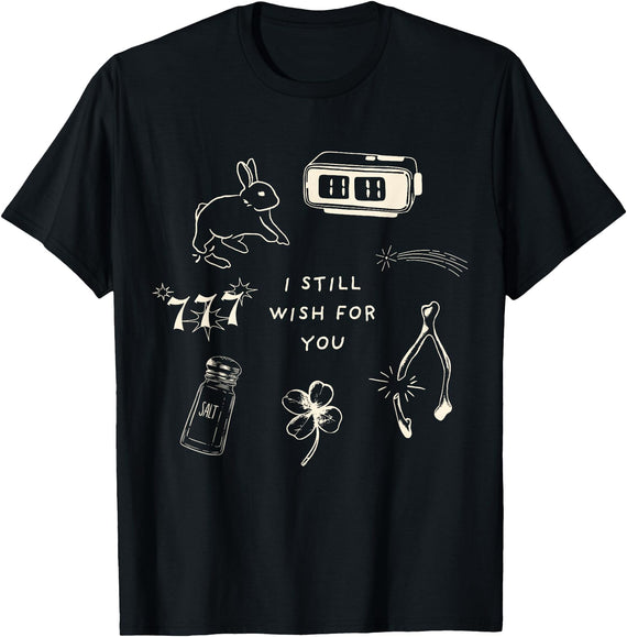 I Still Wish for You Lucky Rabbit 1111 Stars Clover Signs T-Shirt in Black