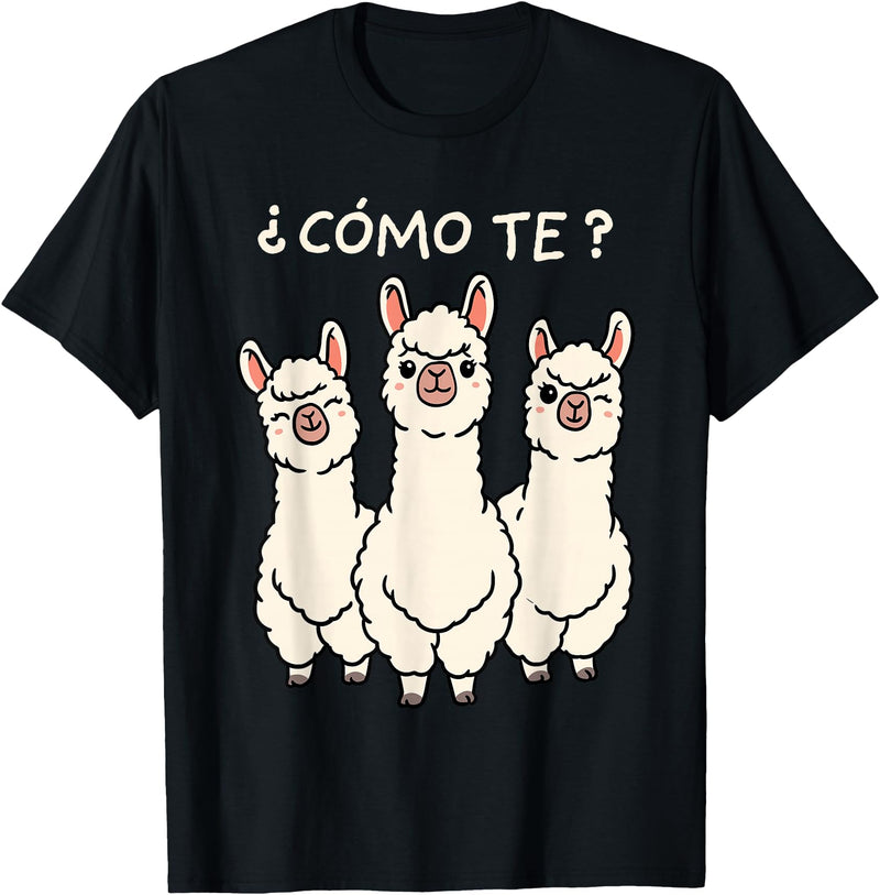 GoshWow Como Te Llamas Shirt Funny Llama Spanish Teacher Joke T-Shirt - Black