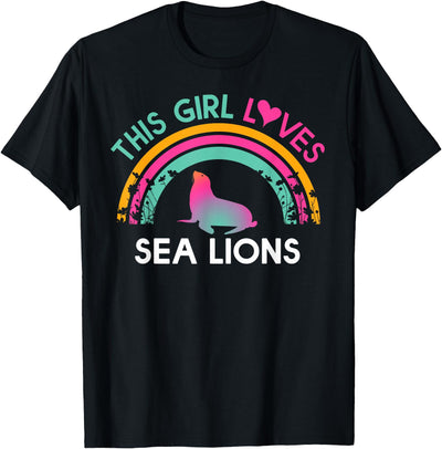 Kids this Girl Loves Sea lions Cute Rainbow Silhouette T-Shirt