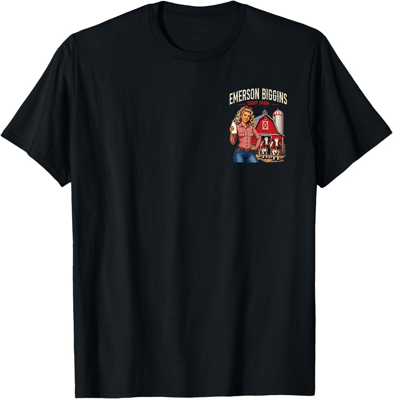 Funny Dairy Farm Milk Cow Humor Inappropriate Funny Adult Humor Emerson Biggins Innuendo Gag Gifts 2-Sided T-Shirt - Black