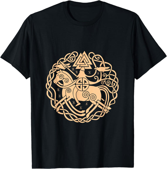 Thor Scandinavia Axe Celtic Raven Runes Norway Viking Symbols Horse Valhalla Scandinavia Raven Gift T-Shirt - Black