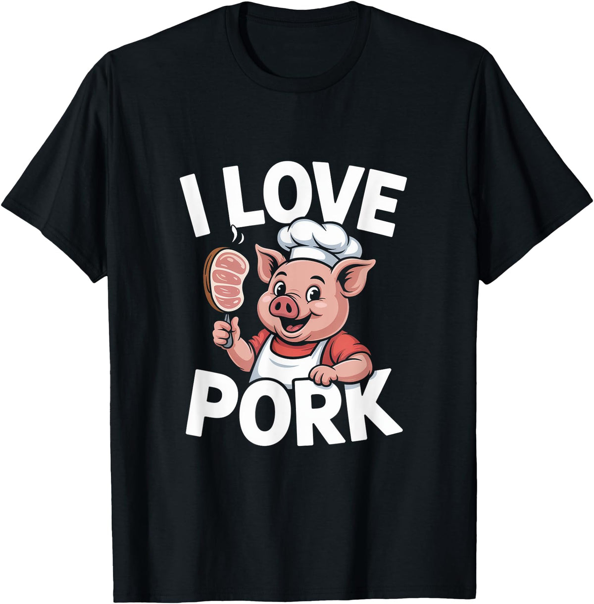 Pig Chef Barbecue Enthusiast Humor I Love Pork Funny Pig Chef Cartoon BBQ T-Shirt - Black