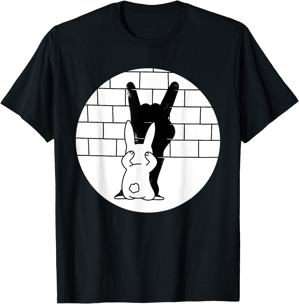Funny Rabbit Bunny Animal Shadow Puppet T-Shirt in Black