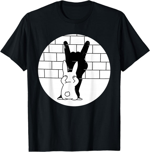 Funny Rabbit Bunny Animal Shadow Puppet T-Shirt in Black
