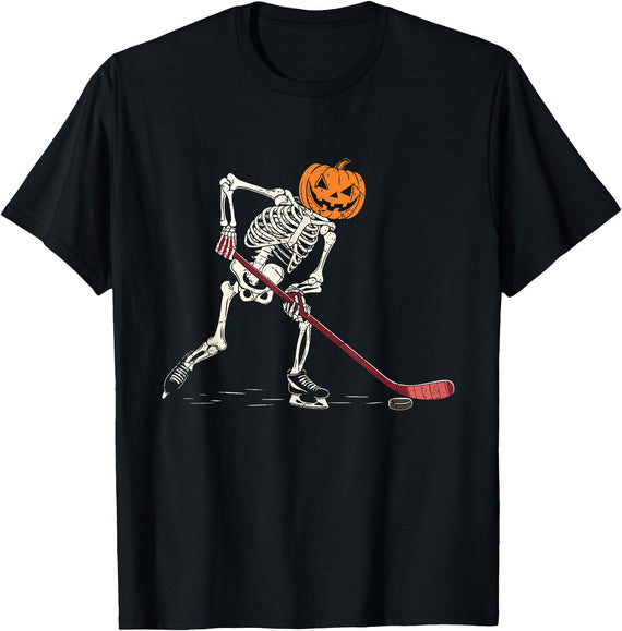 Halloween Shirts Women Men Kids Hockey Skeleton Halloween Player Catcher Mens Boys Kids T-Shirt - Black