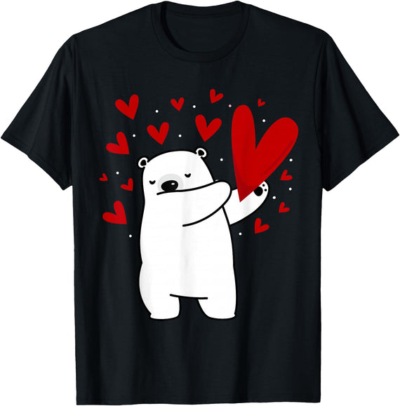 Polar Bear Dabbing Dabbing Polar Bear Heart T-Shirt - Black