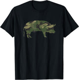 Pig Humor Co. Camo Pig Funny Camouflage Pattern Pig Army Military Colours T-Shirt - Black