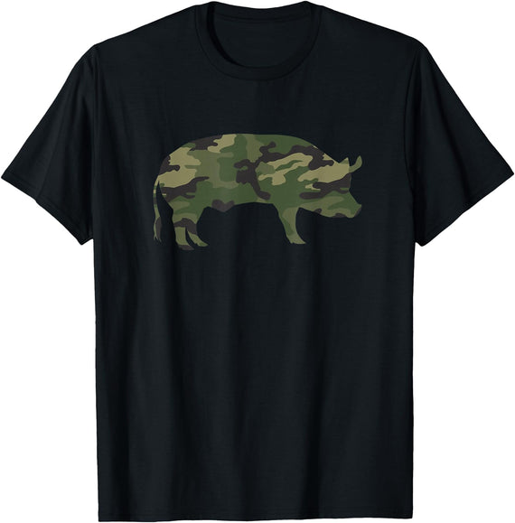 Pig Humor Co. Camo Pig Funny Camouflage Pattern Pig Army Military Colours T-Shirt - Black